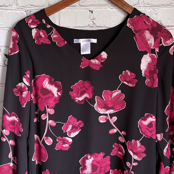 K. Jordan Black & Pink Floral Print Blouse Size S - Picture 2 of 6